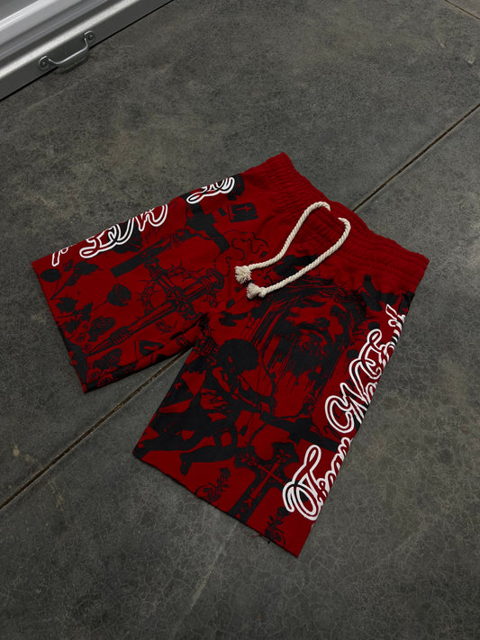 RED TATTOO SHORTS